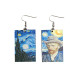 Geometric asymmetric pattern earrings Artist oil painting Starry Night Sunflower wooden earrings