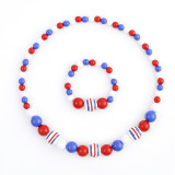 Independence Day Wooden Beaded Pendant Bracelet Necklace Set Holiday Jewelry Decoration