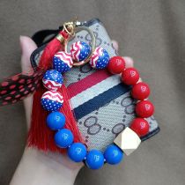 Independence Day Car Keychain Pendant Handbag Backpack Beaded Pendant Tassel Feather Pendant Bracelet