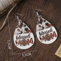 Mother's Day Earrings Blessed MOM Flower Letter Water Drops Double sided PU Leather Earrings