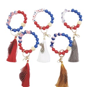 Independence Day Car Keychain Pendant Handbag Backpack Beaded Pendant Tassel Feather Pendant Bracelet