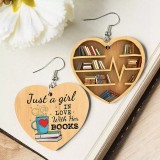 Book Lovers Letter Love Shelf Reader librarian Earrings Double sided Wooden Earrings