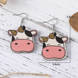 Mother's Day MOM Letter Cow Pattern Cow Double sided Wood Earrings
