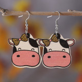 Mother's Day MOM Letter Cow Pattern Cow Double sided Wood Earrings