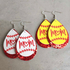 Mother's Day Love Letter Baseball Leather Earrings