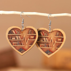 Book Lovers Letter Love Shelf Reader librarian Earrings Double sided Wooden Earrings