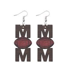 Mother's Day Super Bowl Rugby Letter MOM Hanging Double sided Wood Earrings