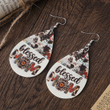 Mother's Day Earrings Blessed MOM Flower Letter Water Drops Double sided PU Leather Earrings