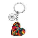 10 styles love color Geometric pattern resin Painted Heart Key chain fit 20MM Snaps button jewelry wholesale