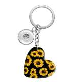 10 styles love sunflower Flower resin Painted Heart Key chain fit 20MM Snaps button jewelry wholesale
