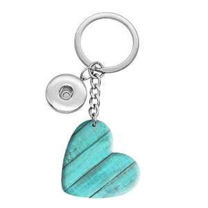 10 styles love Green pattern resin Painted Heart Key chain fit 20MM Snaps button jewelry wholesale