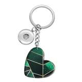 10 styles love Green pattern resin Painted Heart Key chain fit 20MM Snaps button jewelry wholesale