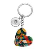 10 styles love color Geometric pattern resin Painted Heart Key chain fit 20MM Snaps button jewelry wholesale