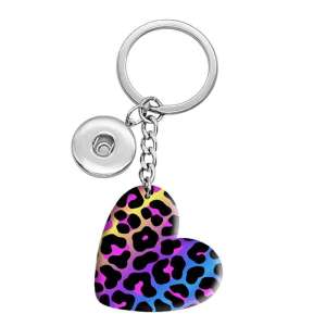 10 styles love Leopard Pattern resin Painted Heart Key chain fit 20MM Snaps button jewelry wholesale