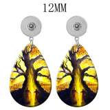 10 styles tree of life pattern  Acrylic Painted Water Drop earrings fit 12MM Snaps button jewelry wholesale