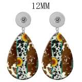 10 styles Sunflower leopard print pattern  Acrylic Painted Water Drop earrings fit 12MM Snaps button jewelry wholesale