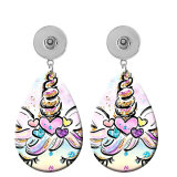 10 styles Unicorn Cat Elephant  Acrylic Painted Water Drop earrings fit 20MM Snaps button jewelry wholesale