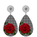 10 styles color Checker stitching Flower pattern  Acrylic Painted Water Drop earrings fit 20MM Snaps button jewelry wholesale