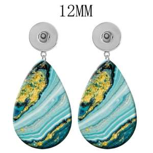10 styles Blue Marble pattern Acrylic Painted Water Drop earrings fit 12MM Snaps button jewelry wholesale
