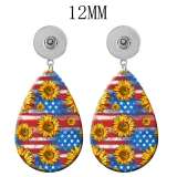 10 styles Flower sunflower  Acrylic Painted Water Drop earrings fit 12MM Snaps button jewelry wholesale