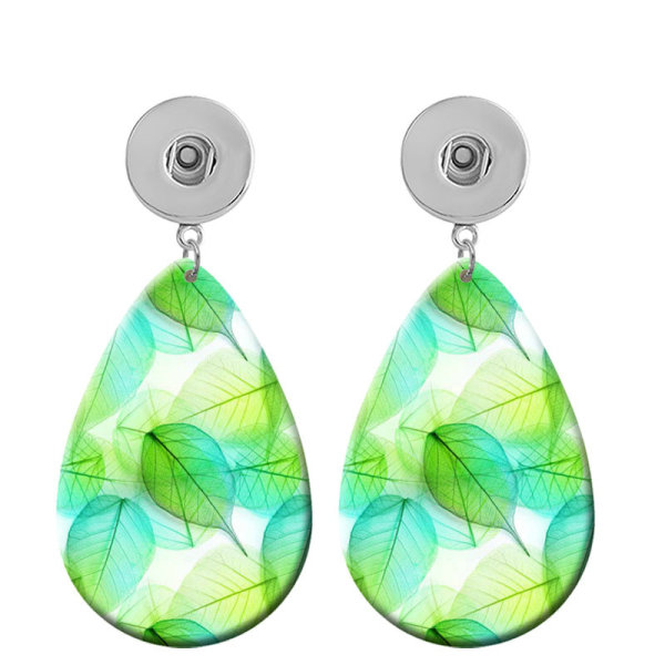 10 styles Colored leaves pattern  Acrylic Painted Water Drop earrings fit 20MM Snaps button jewelry wholesale