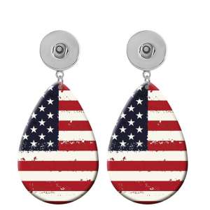 10 styles USA   Flag Basketball Baseball Volleyball  Acrylic Painted Water Drop earrings fit 20MM Snaps button jewelry wholesale