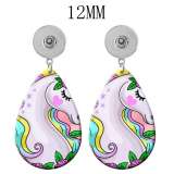 10 styles Cartoon Unicorn Cat Elephant  Acrylic Painted Water Drop earrings fit 12MM Snaps button jewelry wholesale