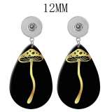 10 styles Golden Mushroom pattern  Acrylic Painted Water Drop earrings fit 12MM Snaps button jewelry wholesale