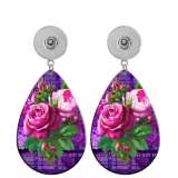 10 styles Pretty Flower pattern  Acrylic Painted Water Drop earrings fit 20MM Snaps button jewelry wholesale