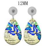 10 styles Butterfly tree of life peacock  Acrylic Painted Water Drop earrings fit 12MM Snaps button jewelry wholesale