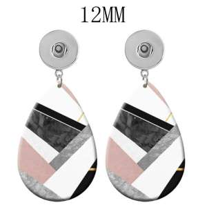 10 styles Pink Geometric pattern  Acrylic Painted Water Drop earrings fit 12MM Snaps button jewelry wholesale