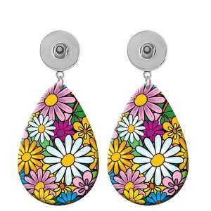 10 styles Pretty Flower  Acrylic Painted Water Drop earrings fit 20MM Snaps button jewelry wholesale