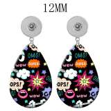 10 styles Cartoon color pattern  Acrylic Painted Water Drop earrings fit 12MM Snaps button jewelry wholesale