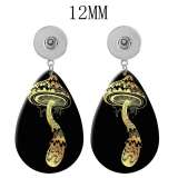 10 styles Golden Mushroom pattern  Acrylic Painted Water Drop earrings fit 12MM Snaps button jewelry wholesale