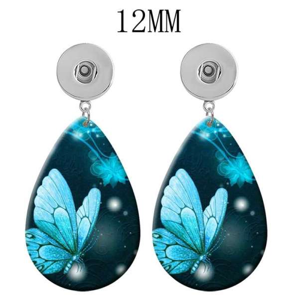 10 styles Butterfly tree of life peacock  Acrylic Painted Water Drop earrings fit 12MM Snaps button jewelry wholesale