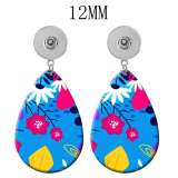 10 styles Flower Colorful pattern  Acrylic Painted Water Drop earrings fit 12MM Snaps button jewelry wholesale