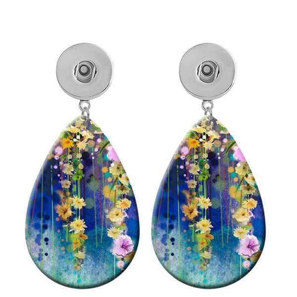 10 styles color Flower pattern  Acrylic Painted Water Drop earrings fit 20MM Snaps button jewelry wholesale