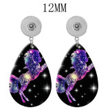 10 styles Cartoon Unicorn Cat Elephant  Acrylic Painted Water Drop earrings fit 12MM Snaps button jewelry wholesale