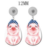 10 styles Pink Piglet Flamingo pattern  Acrylic Painted Water Drop earrings fit 12MM Snaps button jewelry wholesale