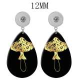 10 styles Golden Mushroom pattern  Acrylic Painted Water Drop earrings fit 12MM Snaps button jewelry wholesale