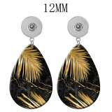 10 styles Golden Leaves pattern  Acrylic Painted Water Drop earrings fit 12MM Snaps button jewelry wholesale