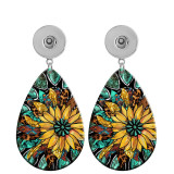 10 styles sunflower Cross  pattern  Acrylic Painted Water Drop earrings fit 20MM Snaps button jewelry wholesale