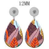 10 styles Colored leaves pattern  Acrylic Painted Water Drop earrings fit 12MM Snaps button jewelry wholesale