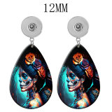 10 styles Halloween skull girl  Acrylic Painted Water Drop earrings fit 12MM Snaps button jewelry wholesale