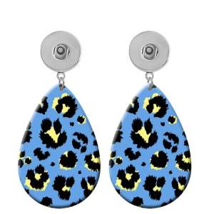 10 styles color Leopard Pattern  Acrylic Painted Water Drop earrings fit 20MM Snaps button jewelry wholesale