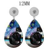 10 styles Cat pattern  Acrylic Painted Water Drop earrings fit 12MM Snaps button jewelry wholesale