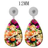 10 styles Flower pattern  Acrylic Painted Water Drop earrings fit 12MM Snaps button jewelry wholesale