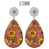 10 styles Flower sunflower  Acrylic Painted Water Drop earrings fit 12MM Snaps button jewelry wholesale