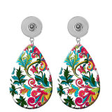 10 styles Flower  pattern  Acrylic Painted Water Drop earrings fit 20MM Snaps button jewelry wholesale