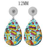 10 styles Cartoon color pattern  Acrylic Painted Water Drop earrings fit 12MM Snaps button jewelry wholesale